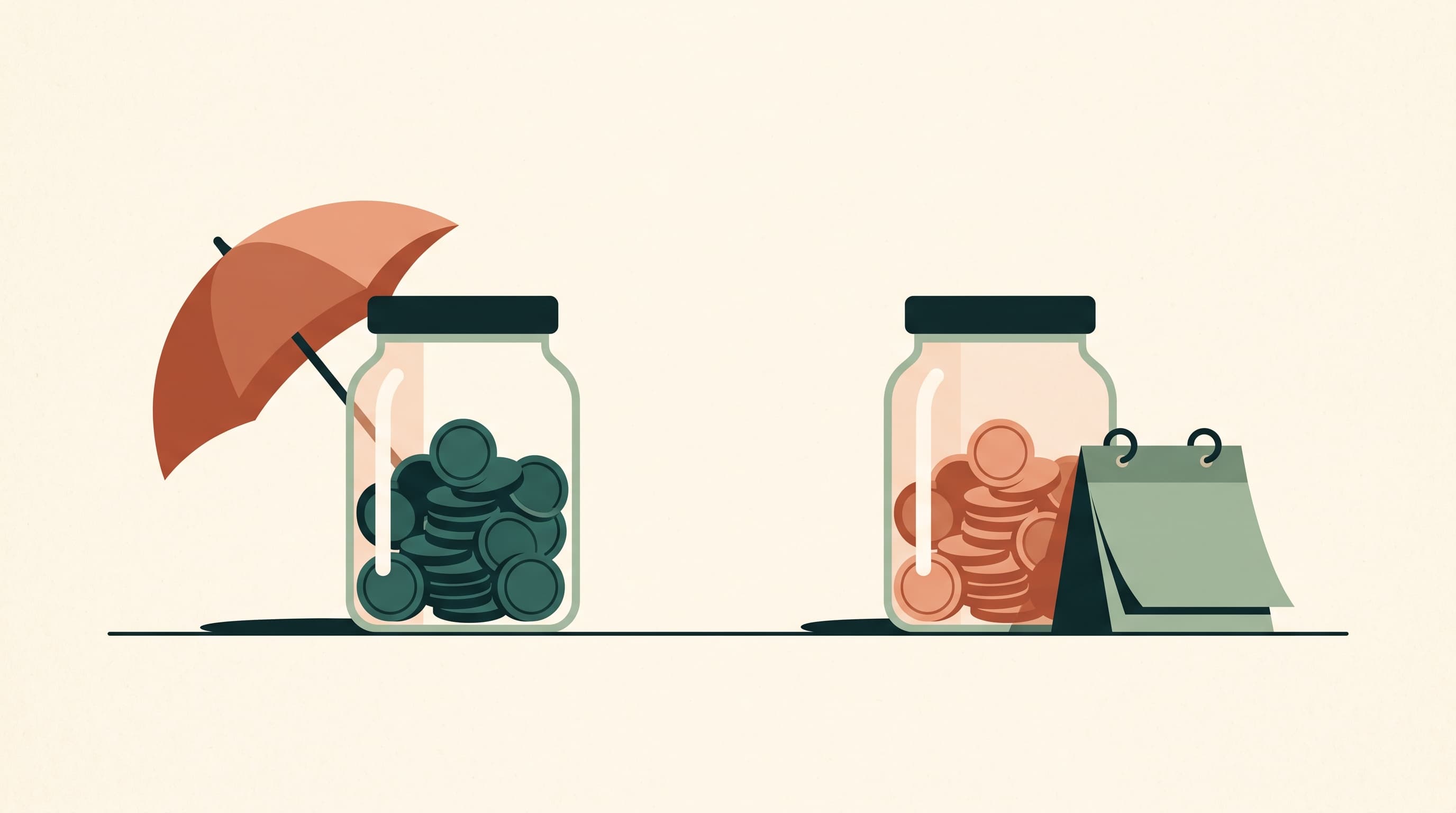 Two savings pots side by side: a buffer for unexpected costs and a provision for planned bills