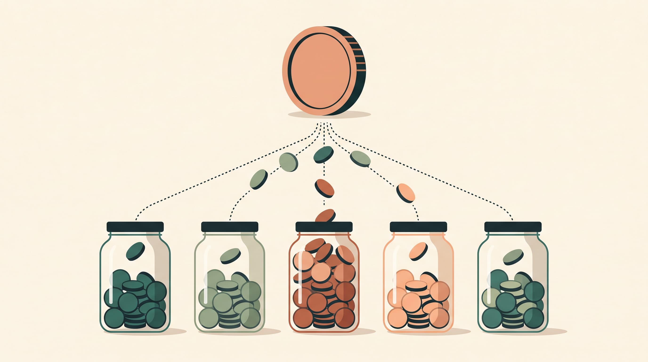Illustration of a coin above the water surface with a hidden stack of invoices below